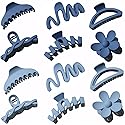 12 Pcs Claw Clips, Multi-Shapes Hair Clips for Women, Non-Slip Large Jaw Claw Clips for Thick Thin Curly Hair Accessories (Blue)