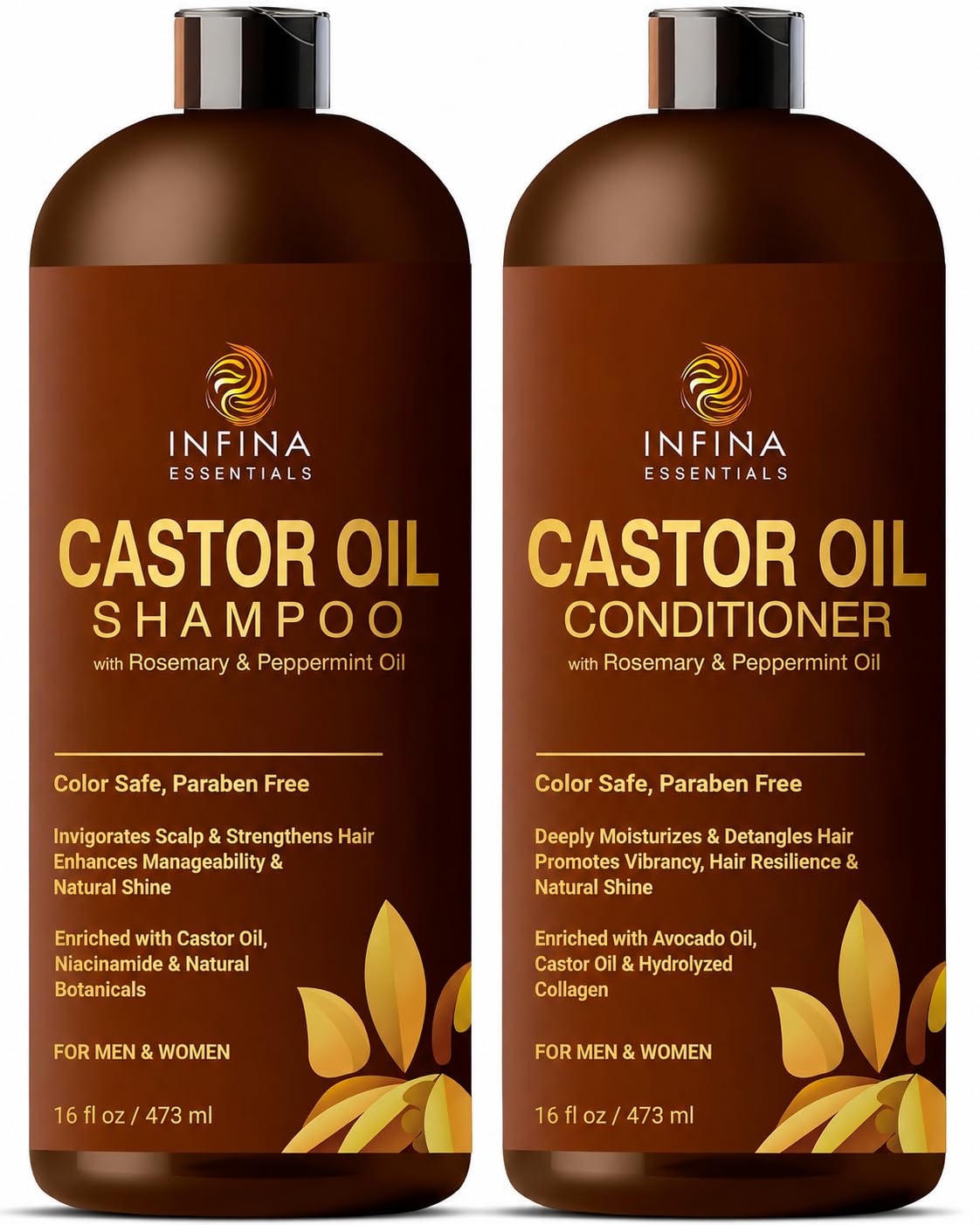 Castor Oil Shampoo and Conditioner Set for Hair Growth with Rosemary & Peppermint Oil - Cleanse Hair, Strengthen & Shine with Castor Shampoo