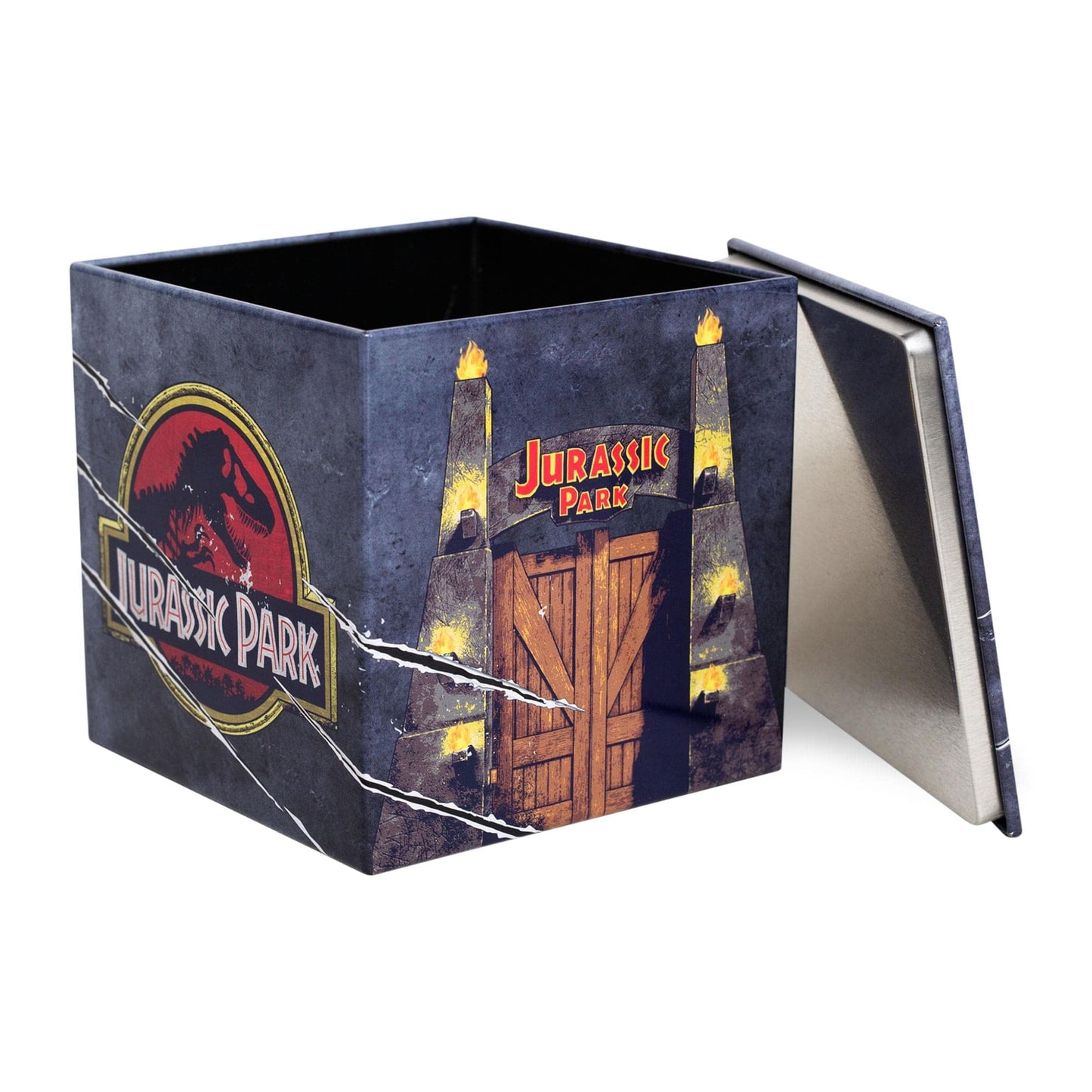 Eleston Jurassic Park Tin Storage Box Cube Organizer With Lid, Small Portable Container | 4 Inches
