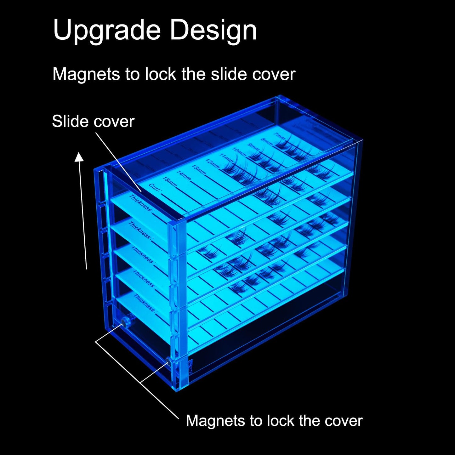 OLACHIKKO Lash Storage Organizer, Upgrade Design Small 5-Layer Lash Trays for Lash Extensions with magnet cover, Blue Semilucent lash tray Organizer