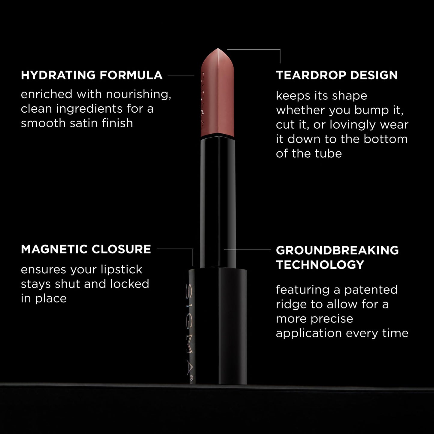 Sigma Beauty Infinity Point Peachy Nude Lipstick - Longwear Satin Finish Lipstick for Great Lip Color Makeup, Epiphany