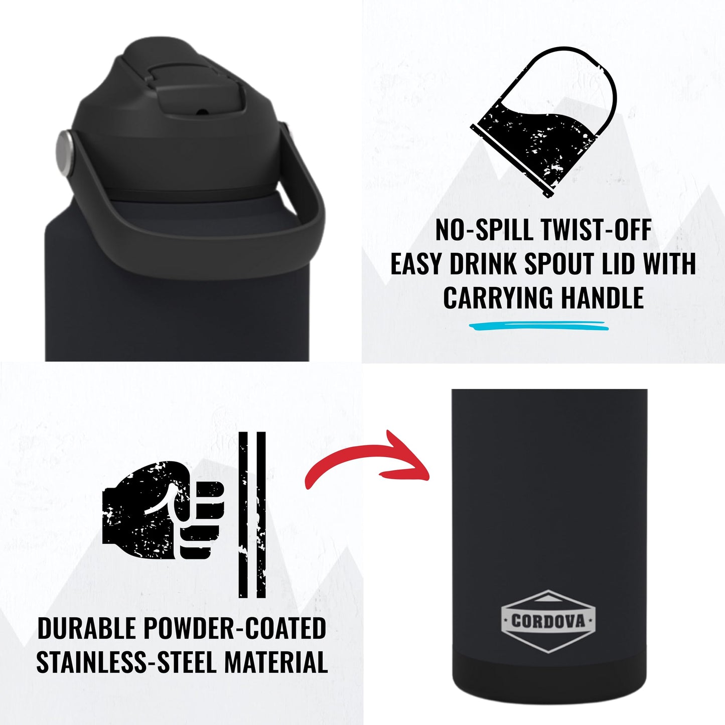 Cordova Outdoors Trailhead Class Water Bottle, Obsidian, 32 oz