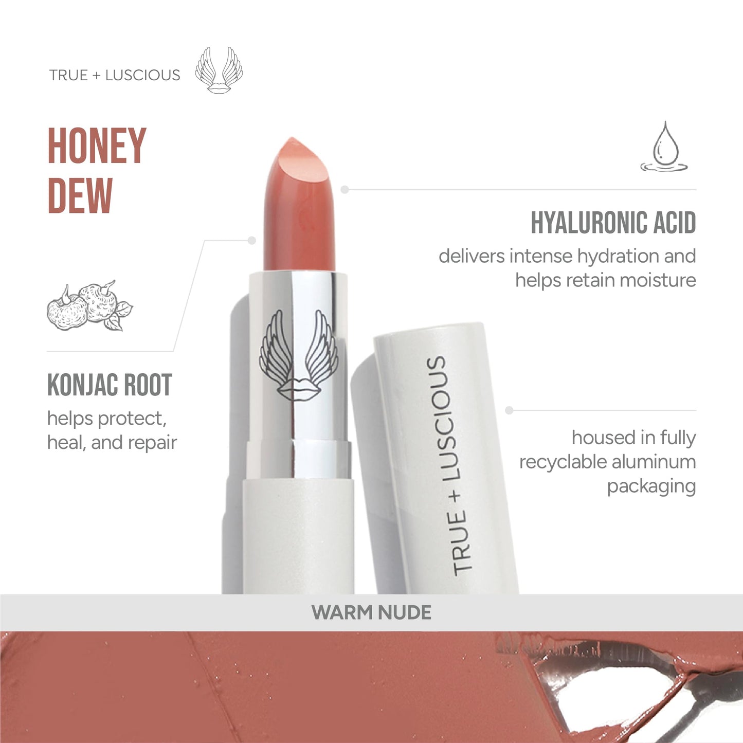 True + Luscious Super Moisture Lipstick | Satin Cream Lip Color for Lasting Hydration | Hyaluronic Acid Konjac Root Powder | Vegan Cruelty-Free