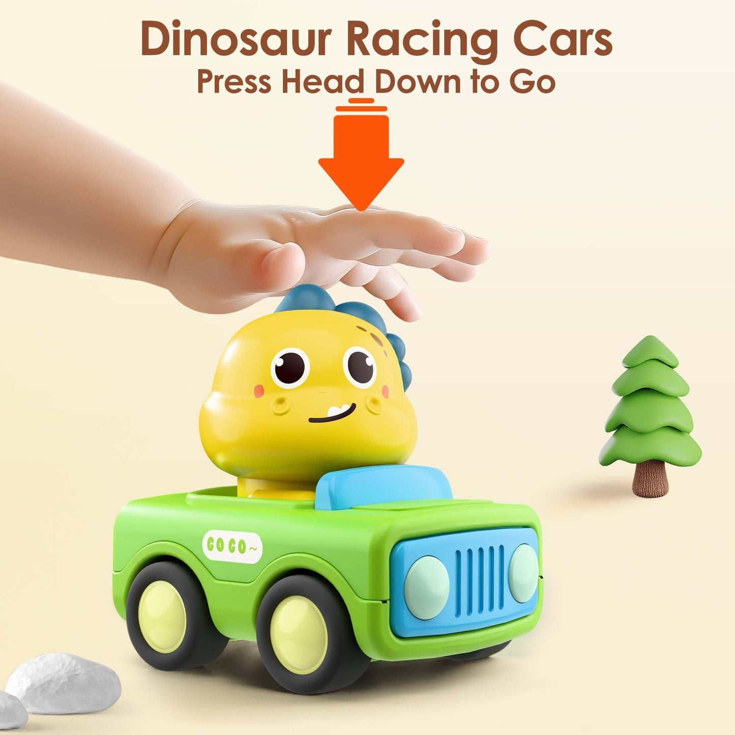 iPlay iLearn Press & Go Car Toys – Baby Animal & Dino Push Cars for Toddlers 1–3, Friction Vehicles, 1st Birthday Gift for Kids 6–18M