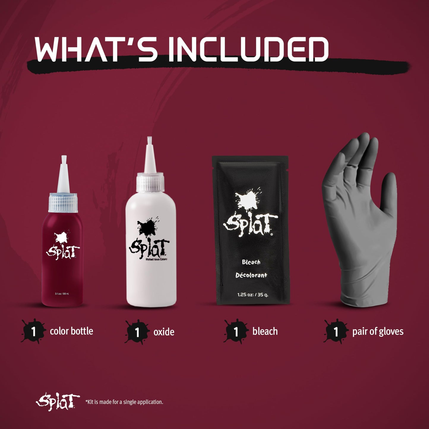 Splat Crimson Obsession Semi Permanent Hair Dye Kit with Bleach, 1 Application, Includes Red Hair Dye, Oxide & Bleach Powder, Vegan & Cruelty Free