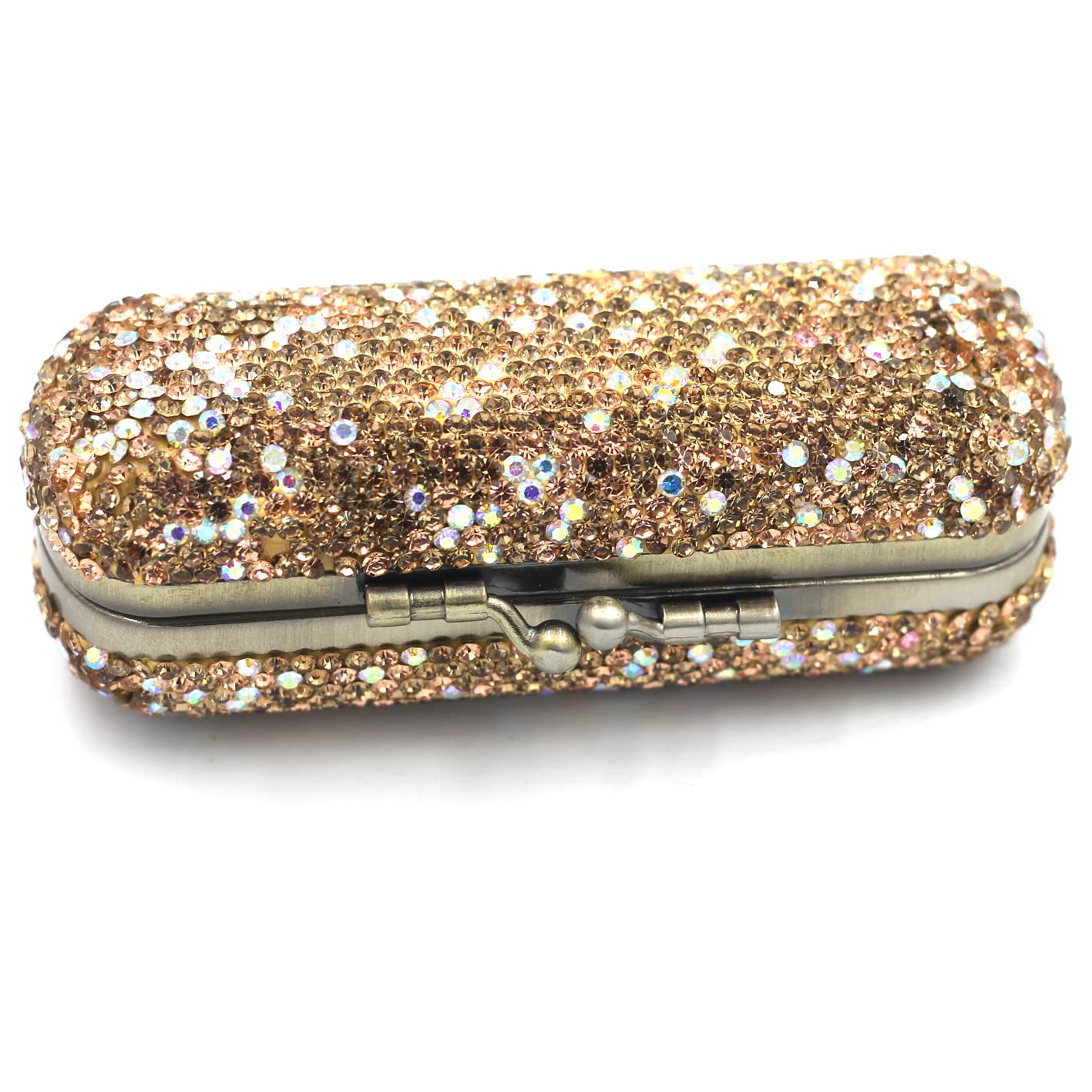 Bestbling Bling Rhinestone Crystal Lipstick Case Holder Organizer bag Cosmetic Storage for Women's Lipstick Jewelry Kit (Gold)