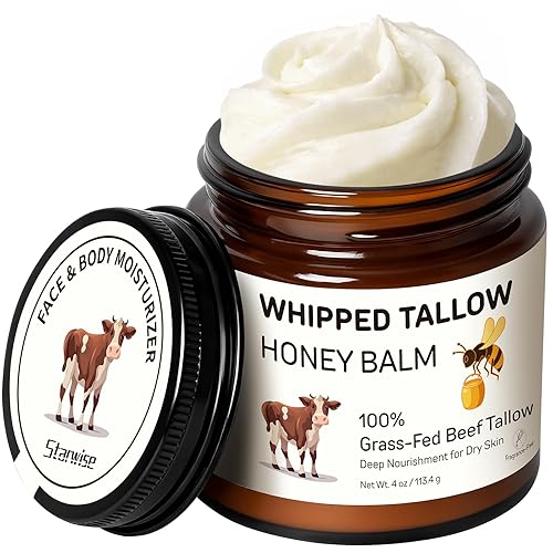 Starwise Beef Tallow for Skin, 100% Grass-Fed Whipped Beef Tallow and Honey Balm, Moisturizer for Face & Body, Natural Formula with Organic Jojoba
