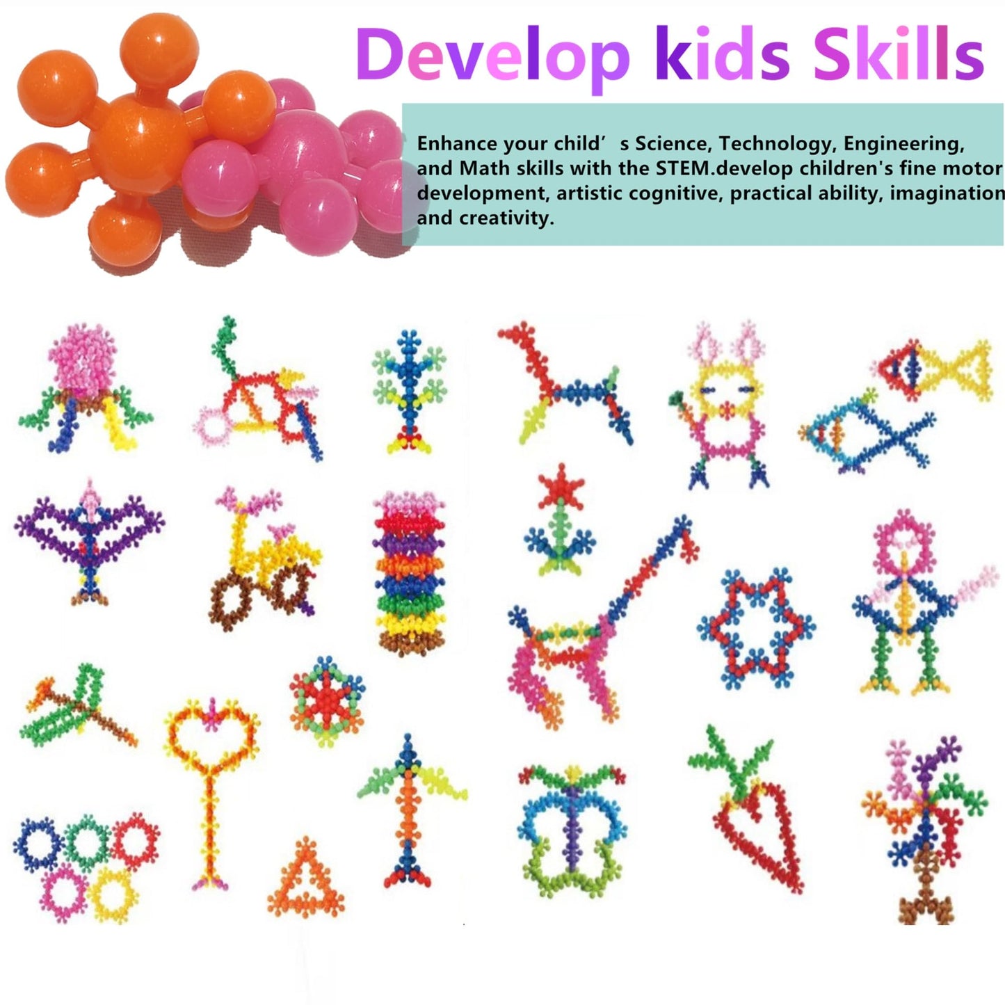 AICOC STEM Toys Building Toys Blocks for Kids 260 Pieces Educational Discs Sets Interlocking Solid Plastic for Preschool Boys and Girls Aged 3+