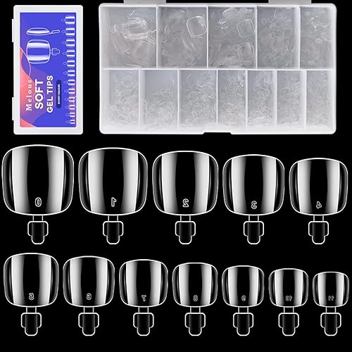 Clear Soft Gel ToeNail Tips, Melous 600PCS Full Cover Nail Tips Gel Nail Tips Clear False Fake Nails