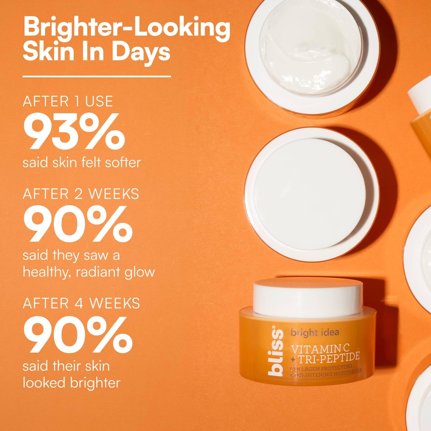 Bliss Vitamin C + Tri-Peptide Brightening Face Moisturizer, Hydrating Cream for Radiance, Firm-Looking Skin, Collagen Support, Dark Spot Reduction