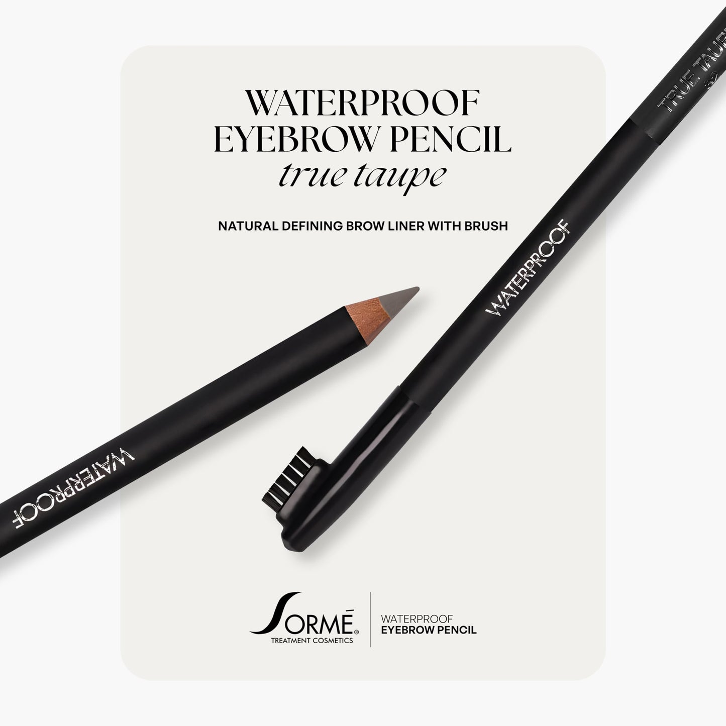 Sorme Natural Definitive Waterproof Eyebrow Pencil 0.04 oz | Smudgeproof Soft Gray Eye Brow Pencil | Dual Purpose Brow Pencil and Brush Combo | High