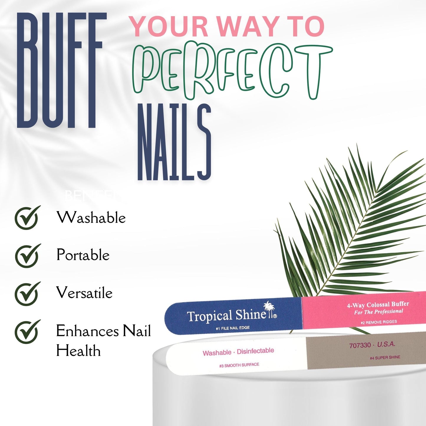 Tropical Shine Colossal 4-Way Blue-Pink Buffer - Professional Nail File & Buffer for Shaping, Smoothing, and Polishing Nails - Compact and Portable