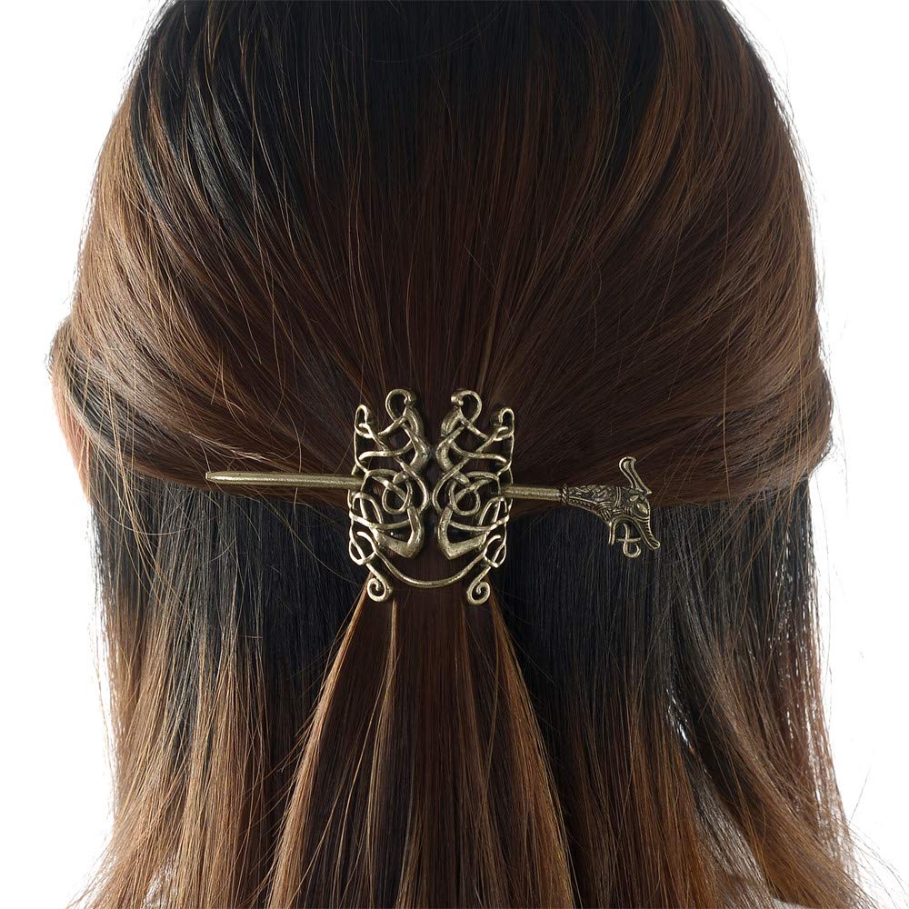 Large Celtic Knots Dragon Hairpins -Norse Viking Crown Hair Jewelry for Long Hair Braids Barrettes Vintage Viking Runes Women Girl Hairpin Hair Clips