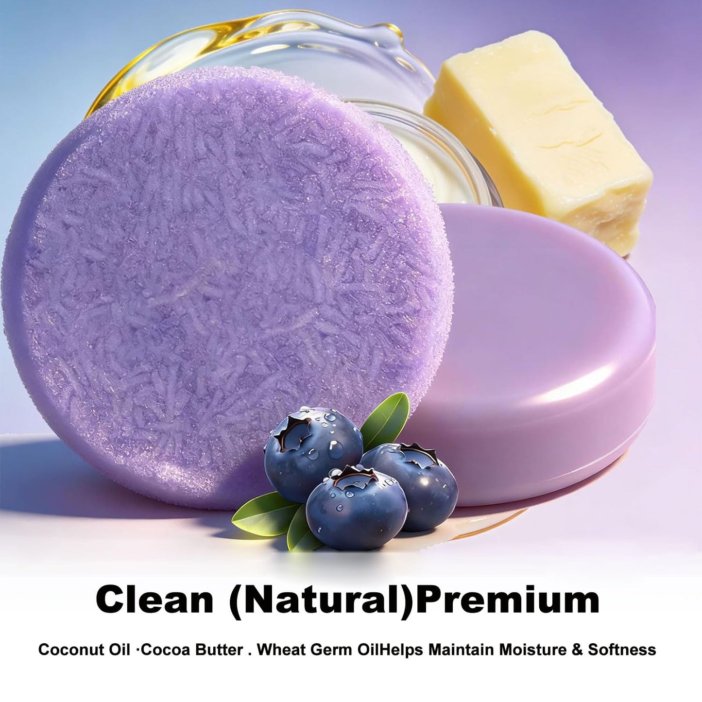 Blueberry Shampoo and Conditioner Bar, Solid Hair Care Bars with Blueberry Extract, Shea Butter & Orange Essential Oil For Thinning Frizzy Hair