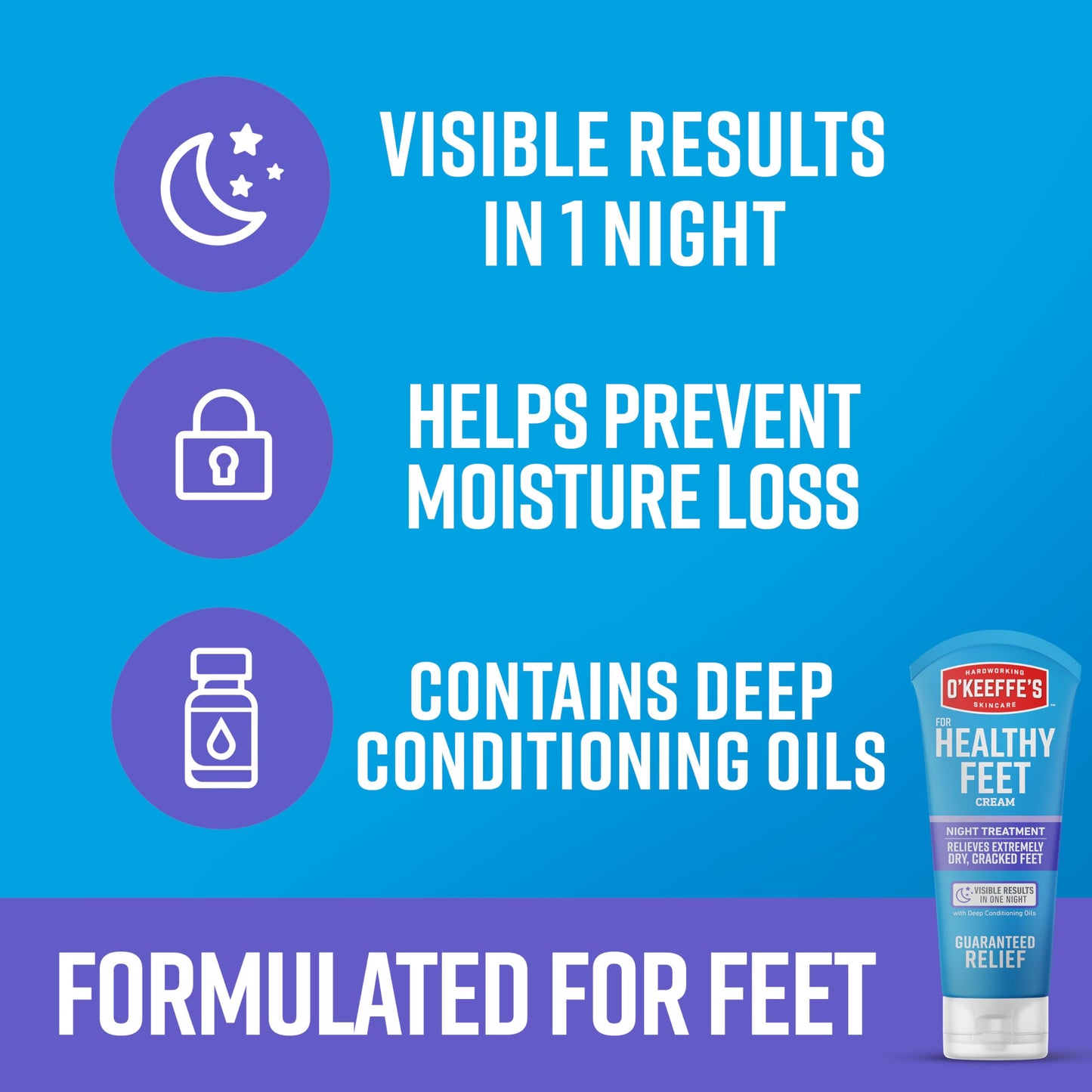 O'Keeffe's for Healthy Feet Night Treatment Foot Cream 3 oz Tube (2 Pack)- Guaranteed Overnight Relief for Extremely Cracked, Dry Feet, Repairing