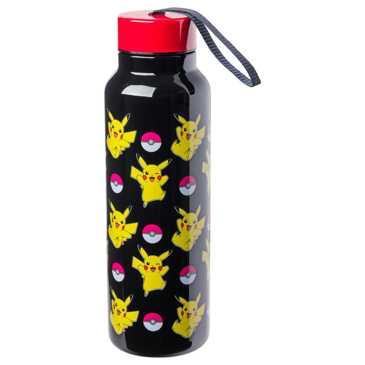 Silver Buffalo Pokemon Ball and Pikachu Stainless Steel Water Bottle with Strap, 27 Ounces