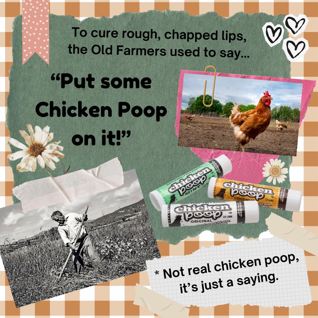 Chicken Poop Lip Balm Simone Chickenbone 100% Natural Moisturizer, Refreshing for Dry Chapped Lips, 0.15 oz, (Mint), 1 Pack