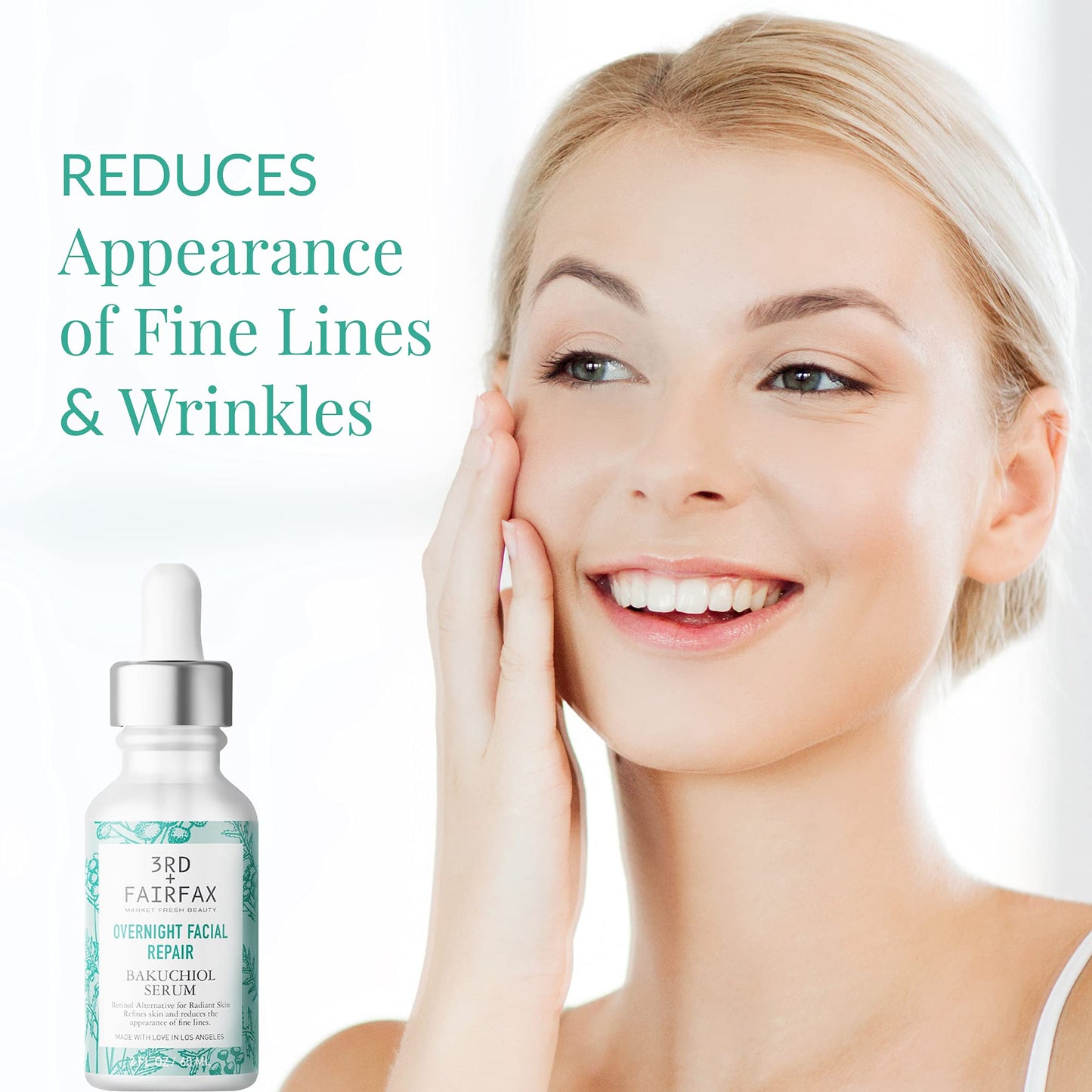3rd + Fairfax Beauty - Bakuchiol Plant Based Retinol Alternative Facial Serum, Serum for Face, Nightly Face Care for Sensitive Skin, Overnight Repair