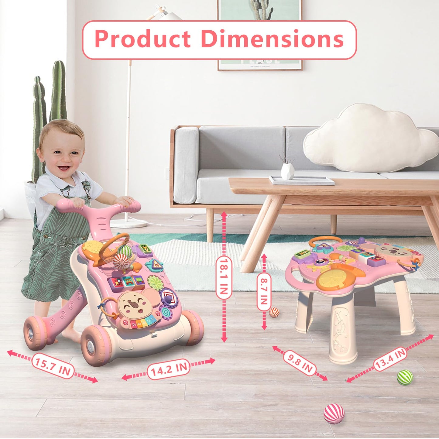 QDRAGON 3-in-1 Baby Walker & Activity Center | Sit-to-Stand Push Toy with Music Panel | Learning to Walk & Early Education | 12+ Months