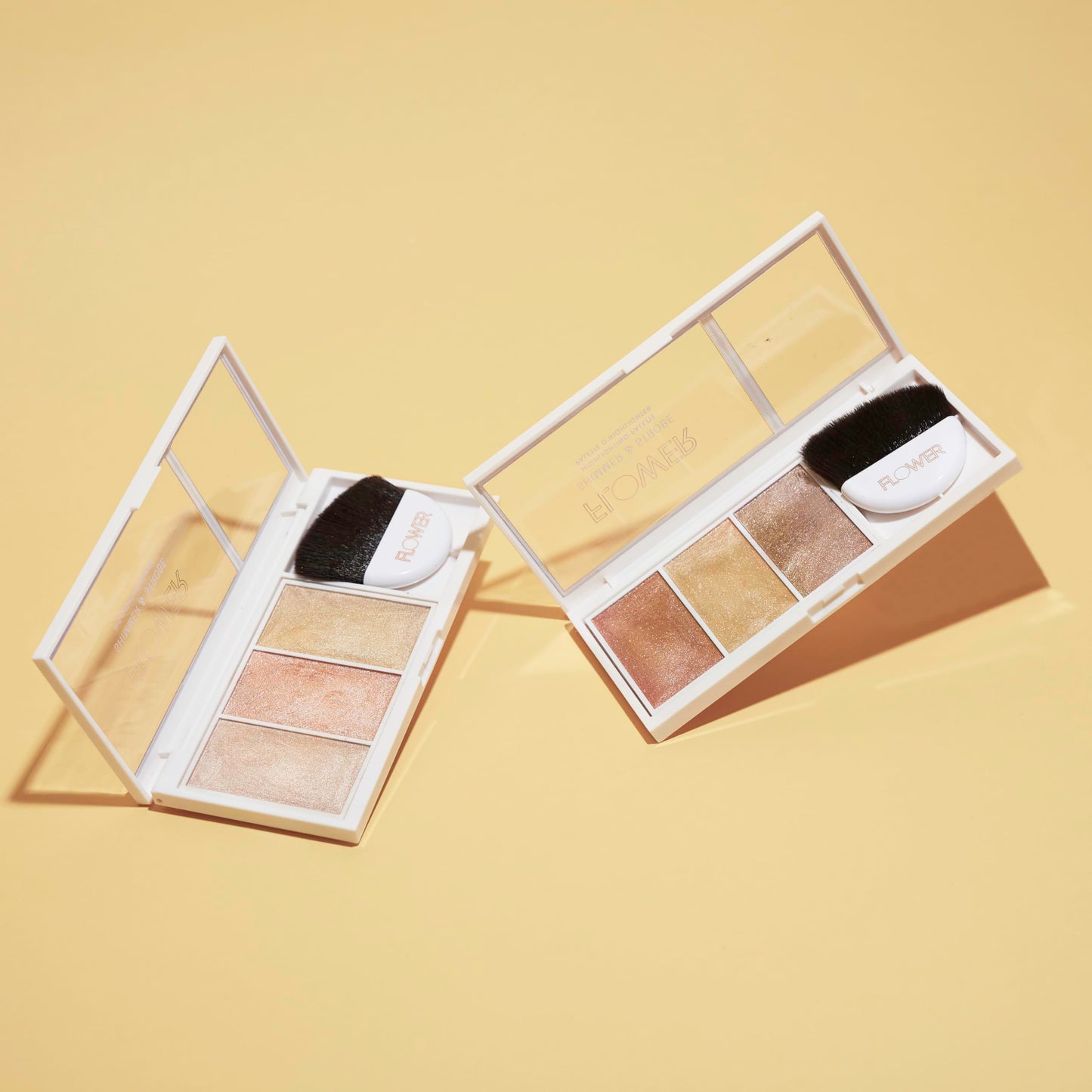 FLOWER Beauty By Drew Barrymore Shimmer + Strobe Highlighting Palette - Glowing Bronzer Powder Kit For Face + Blendable Coverage - Skintones + 3