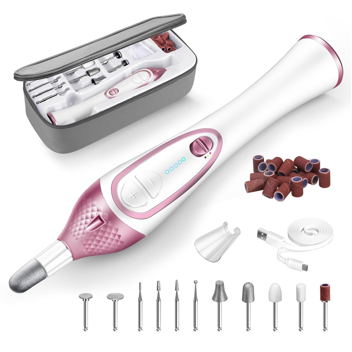 36-Piece Professional Manicure Pedicure Kit-Cordless Electric Nail File Kit,20000RPM, 11Pcs Bits,4 Speed,Rechargeable Pedicure Tool for Feet,Hand Foot