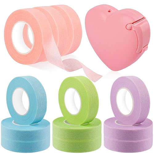Rolybag 4 Colors Eyelash Extension Tape Breathable Eyelash Tape with Heart Shaped Tape Cutter Adhesive Non Woven Eyelash Tape Ladies Makeup Eyelash