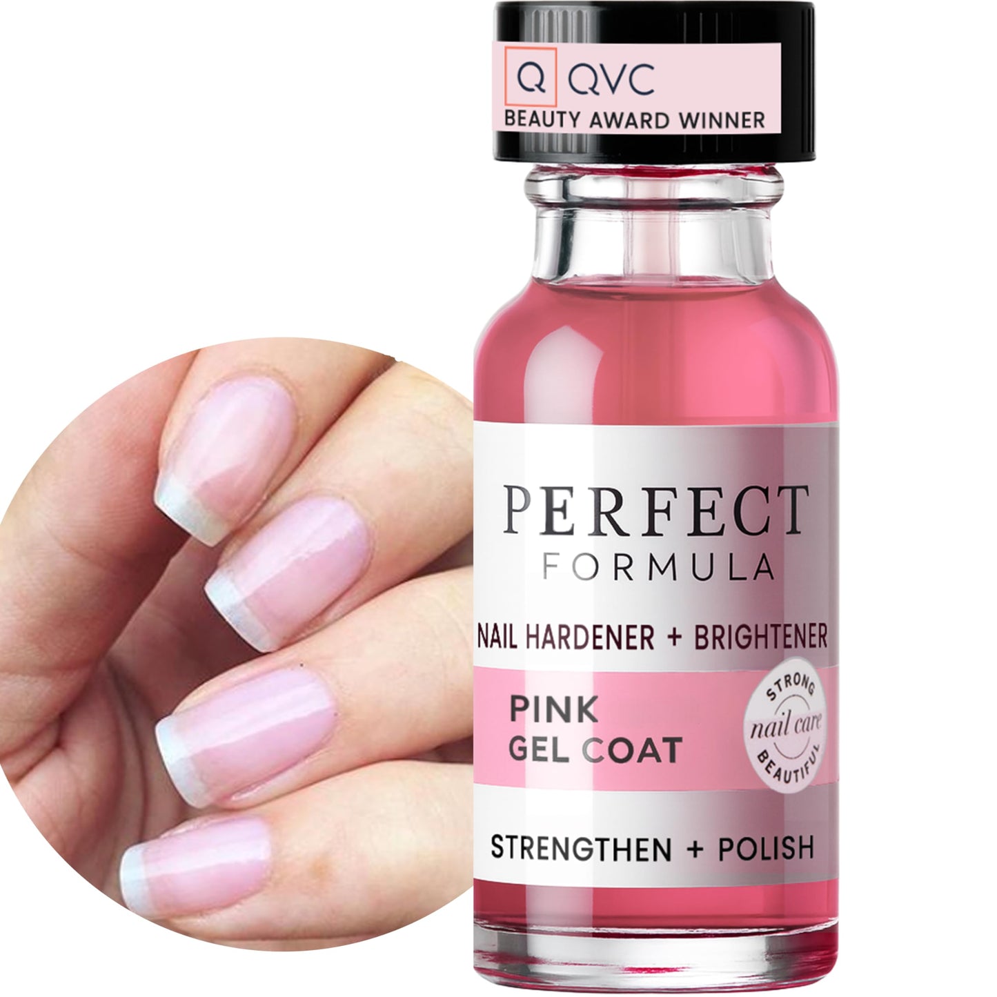 Perfect Formula Pink Gel Coat - Rosey Glow Nail Strengthener & Keratin Treatment, 0.6 oz - Protein-Rich, Glossy Pink Gel Nail Polish for Damaged Nails