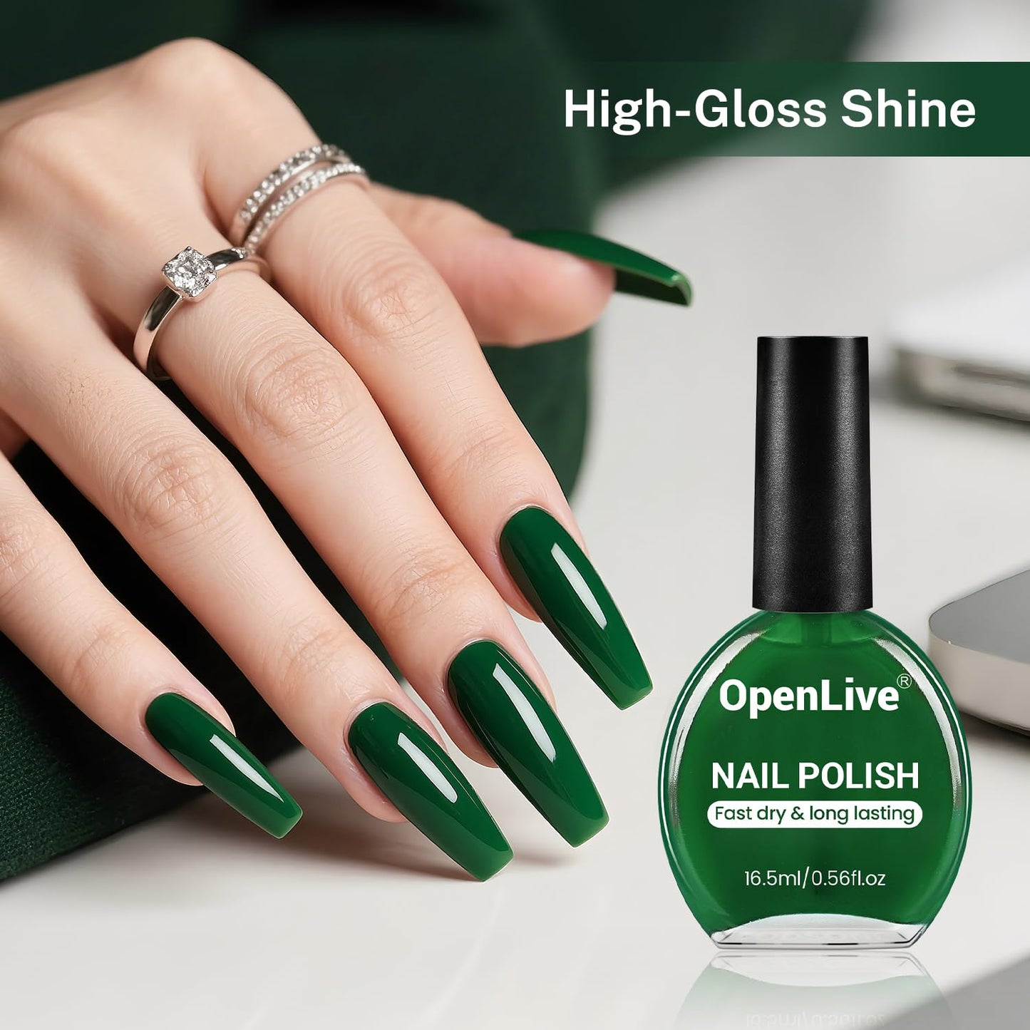 OpenLive 16.5ml Dark Green Nail Polish Large Volume Quick Dry Nail Polish, Long Lasting Shine, Fingernail Toenail Nail Art DIY Home Travel Nail Art Beauty and Personal Care OpenLive
