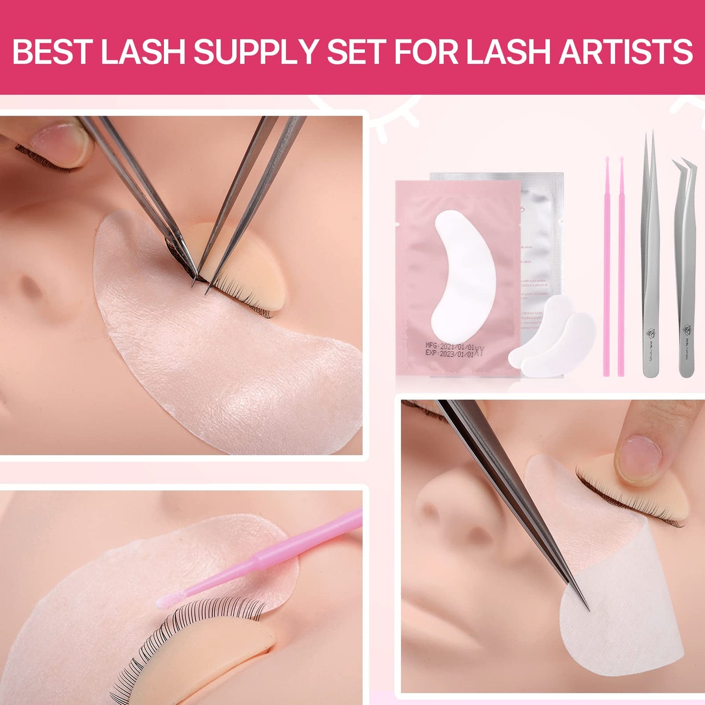 Pretty memory Eyelash Extension Kit for Beginners, Lash Extension Training Kit with Silicone Mannequin Head Removable Eyelids for Makeup and Eyelash