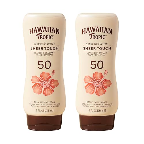 Hawaiian Tropic Sheer Touch Ultra Radiance Lotion Sunscreen SPF 50, 8 Fl Oz Twin Pack, Hawaiian Tropic Sunscreen SPF 50, Sunblock, Oxybenzone Free