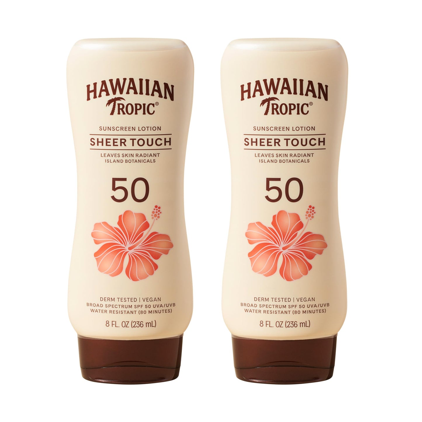 Hawaiian Tropic Sheer Touch Ultra Radiance Lotion Sunscreen SPF 50, 8 Fl Oz Twin Pack, Hawaiian Tropic Sunscreen SPF 50, Sunblock, Oxybenzone Free