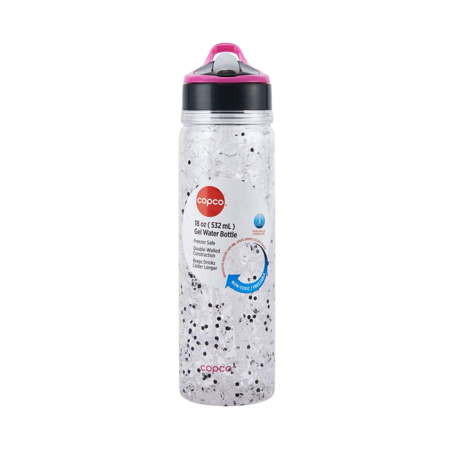 Copco 18 oz Double Wall Tritan Freezable Water Bottle with Crackle Gel - BPA-Free, Leak-Proof Flip-Top Lid, Easy Carry Loop - Keeps Drinks Cold