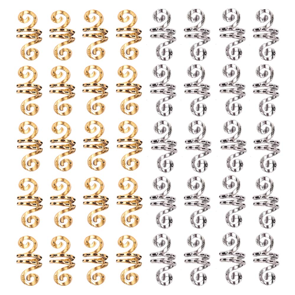 Hair Tube Beads Dreadlocks Beads Hair Spiral Hair Braiding Jewelry Hair Decoration Accessories Braid For Hair 40 Pieces,gold and silver