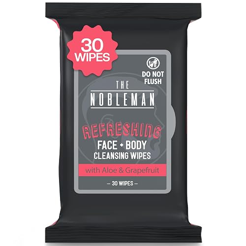 The Nobleman Mens Refreshing Face & Body Cleansing Wipes - Aloe Vera & Grapefruit Cleansing Cloths for Gym, Travel, Sweat Removal, Post Workout