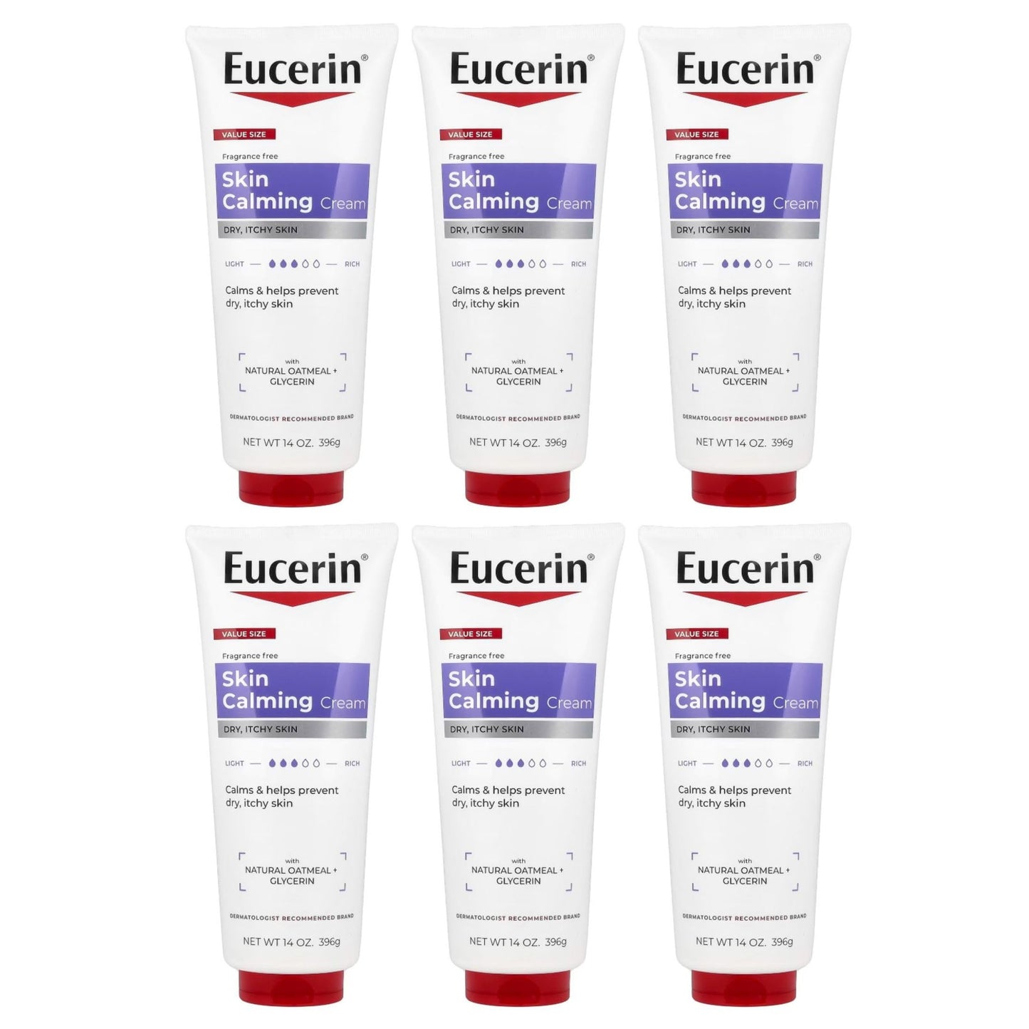 Eucerin Creme Skin Calming 14 Ounce Tube (Fragrance-Free) (414ml) (6 Pack)