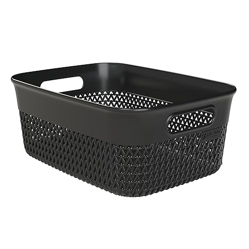 Life Story Medium Storage Basket, Decorative Plastic Home Organizer, Lightweight Versatile Tub with Built-In Handles, 10 Quart, Black