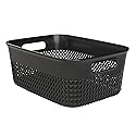 Life Story Medium Storage Basket, Decorative Plastic Home Organizer, Lightweight Versatile Tub with Built-In Handles, 10 Quart, Black
