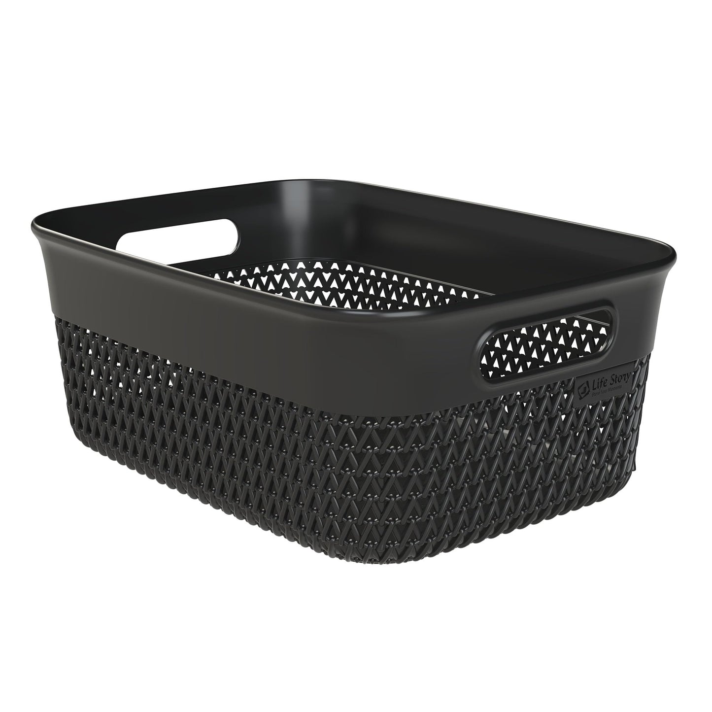 Life Story Medium Storage Basket, Decorative Plastic Home Organizer, Lightweight Versatile Tub with Built-In Handles, 10 Quart, Black