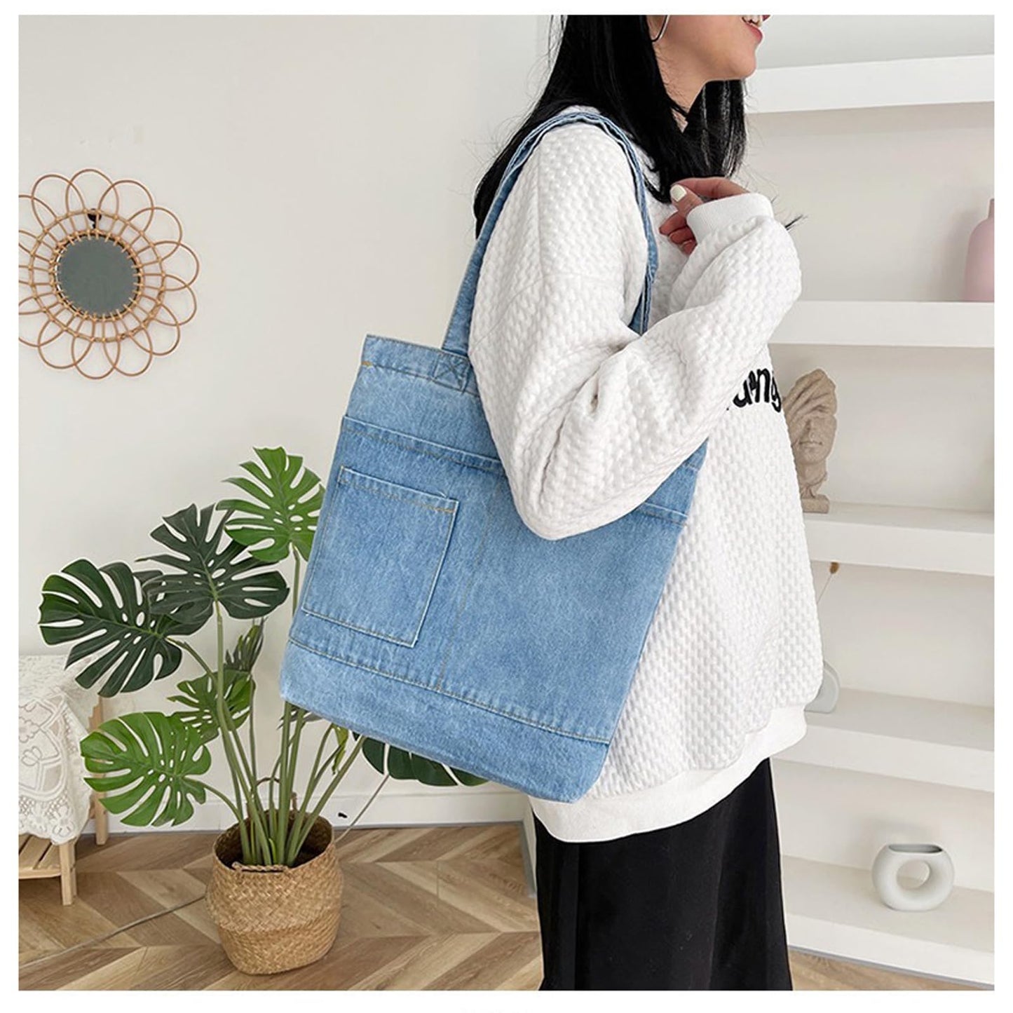 Women's denim wallet, casual handbag, crossbody shoulder bag, girl tote canvas bag (Style 2 Light Blue,One Size)