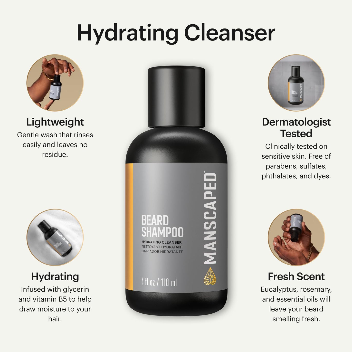 MANSCAPED® UltraPremium Beard Shampoo, Hydrating Cleanser with Eucalyptus, Rosemary, Lavender Essential Oils, Moisturizing Beard Wash for Hair