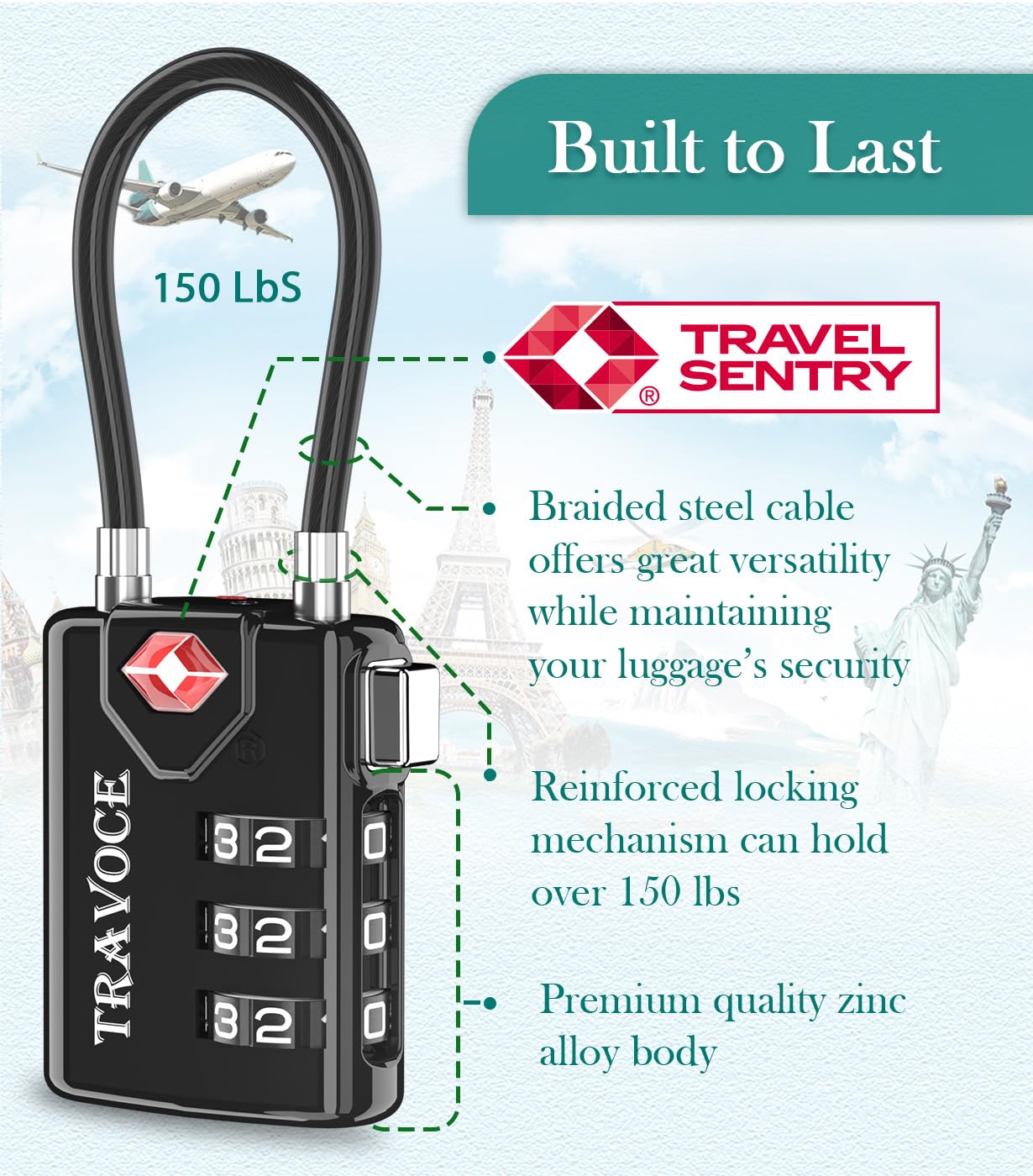 TSA Approved Luggage Locks – 4 Pack Black Travel Padlocks for Suitcase, Backpack, Gym Locker, Toolbox & More