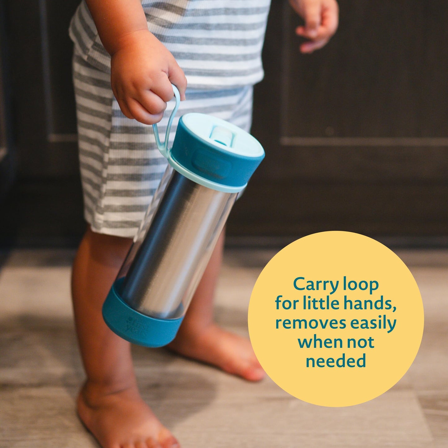 The First Years CoolCore Insulated Kids Water Bottle - Stainless Steel With Straw - Silicone Spout Leak Proof - for School