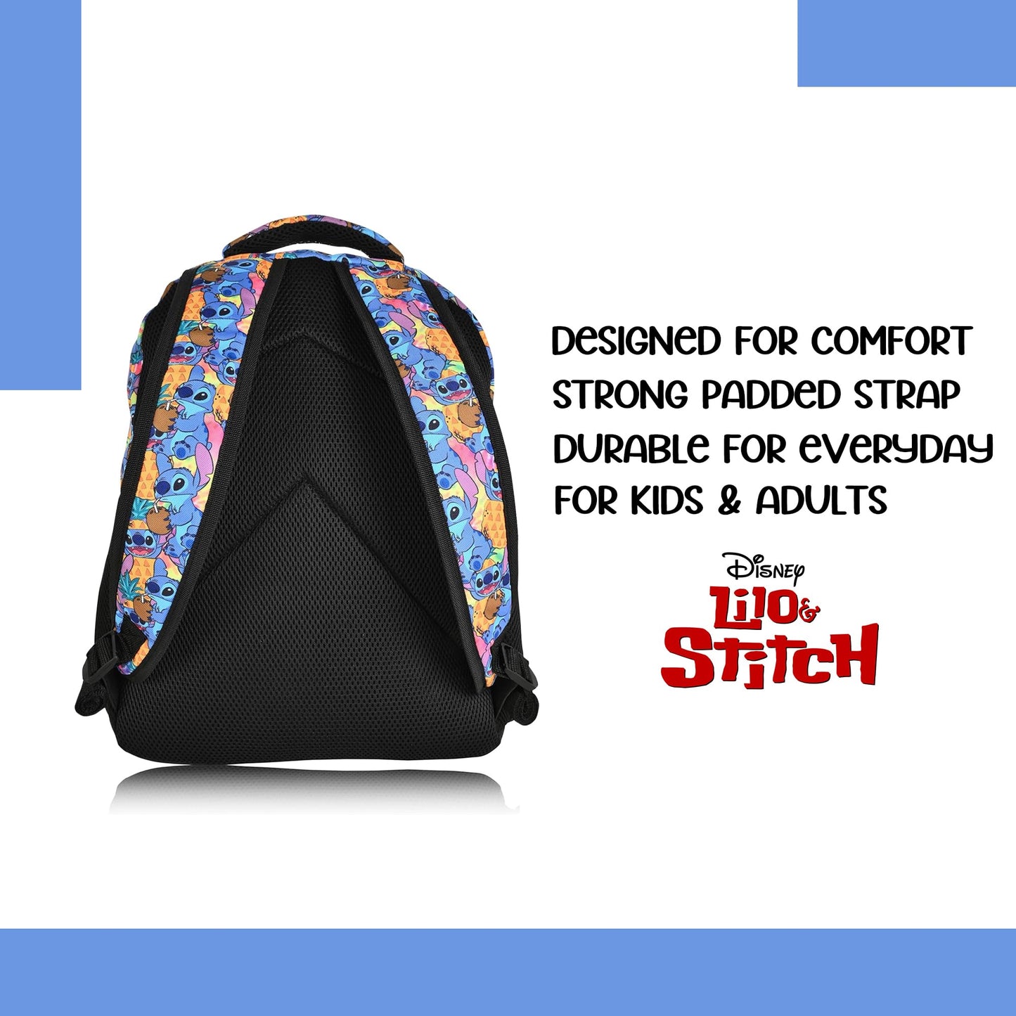 Disney Lilo and Stitch Backpack - Lilo and Stitch Ohana - Backpack for Girls, Boys, Teens, Adults - Officially Licensed Lilo and Stitch Backpacks For School - Great For Gym, Park and Camp (Light Blue)