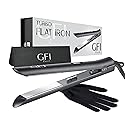 GFI Hair Straightener - Turbo Heating Element - Titanium Flat Iron - Straightens & Curls Any Hair Type - Temperature Control - Pouch & Glove Included