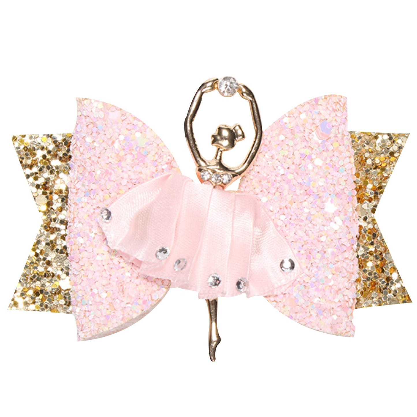 Glitter Ballet Hair Bows with Rhinestones - 2Pcs Dance Hair Clips and Accessories for Girls