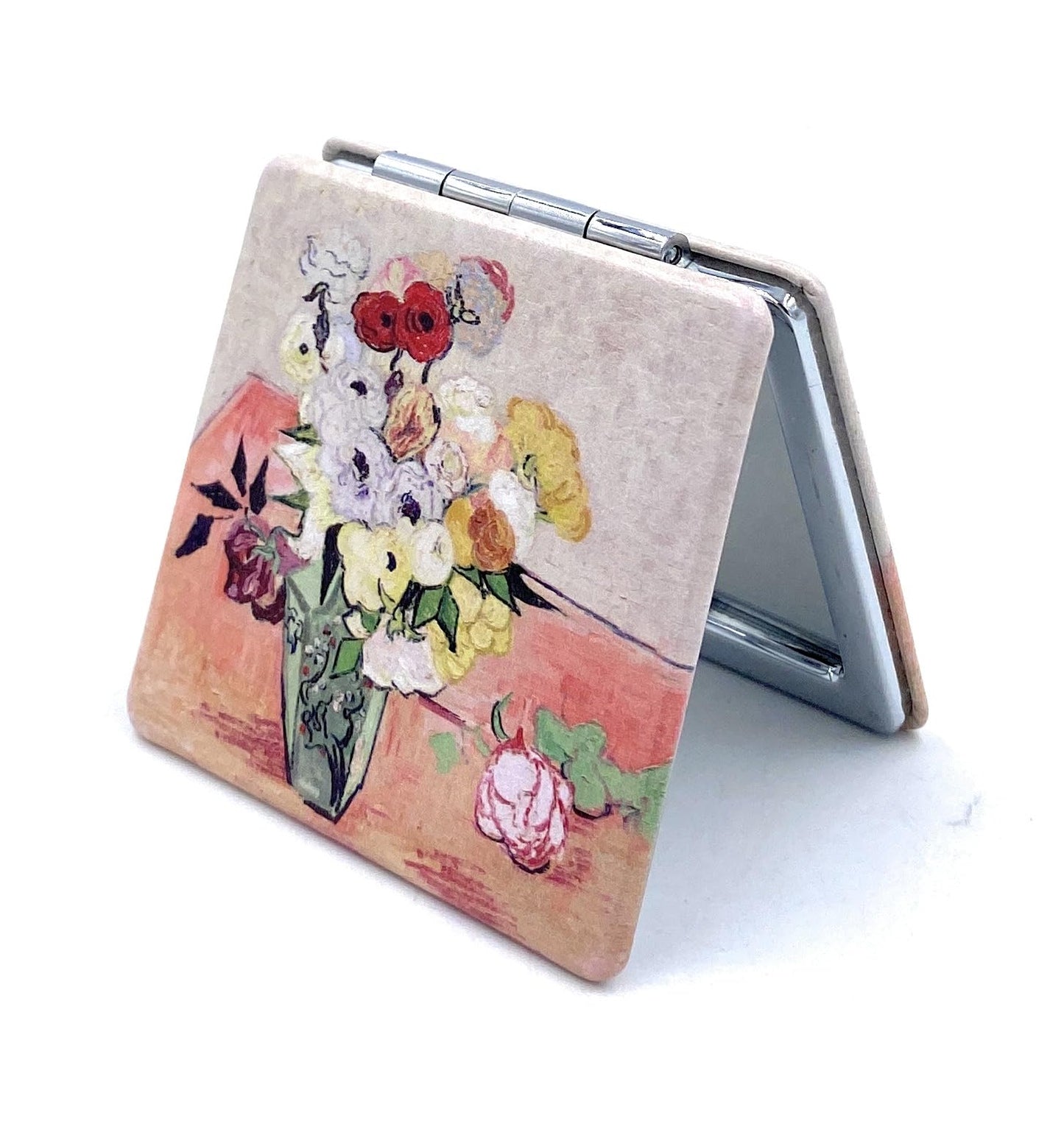 Aeisage Small Purse Mirror Van Gogh Japanese Vase with Roses and Anemones Mirror Floral Compact Mirror Bridesmaid Mirrors for Wedding