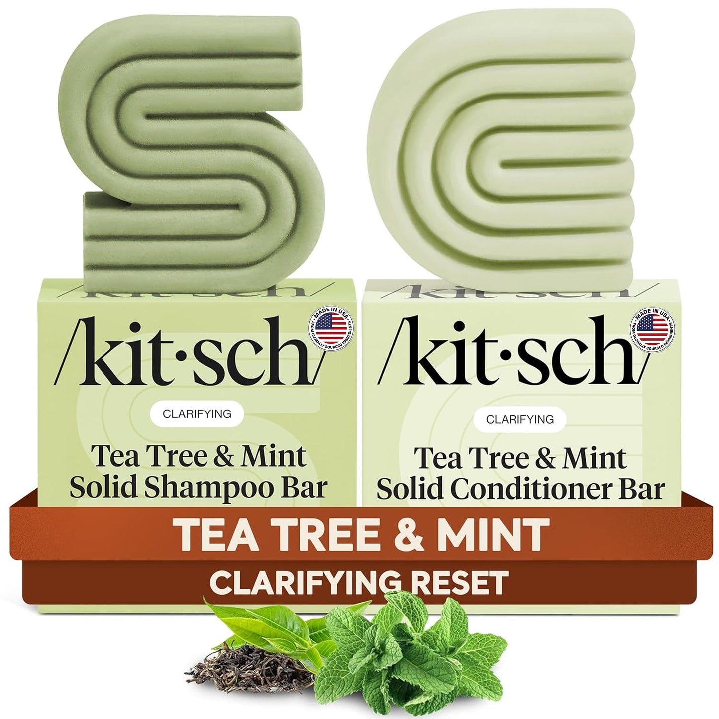 Kitsch Clarifying Tea Tree Shampoo and Conditioner Set - Shampoo & Conditioner Bar for Women and Men, Scalp & Oil Control Hair Care - Free of Paraben
