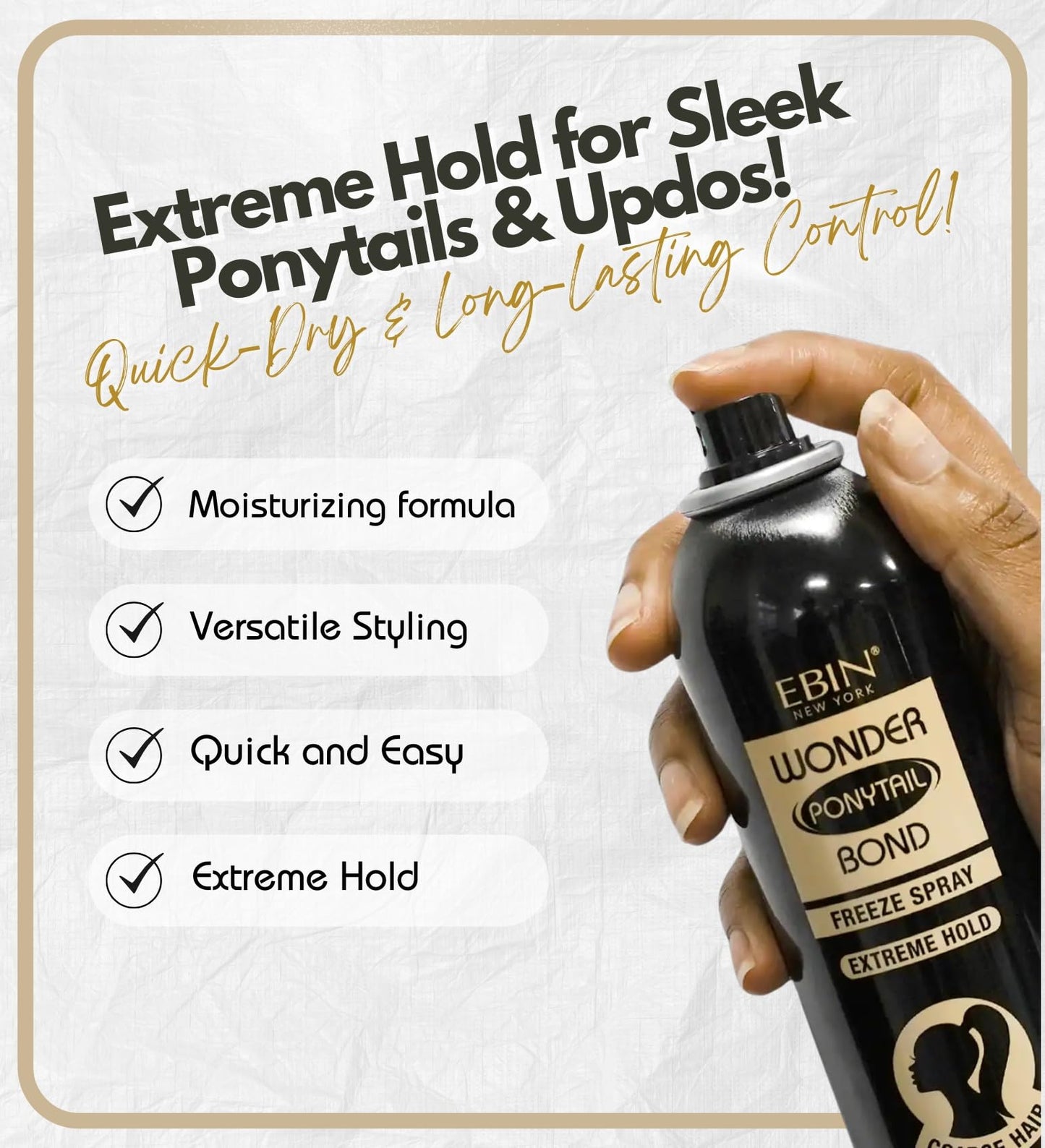 EBIN NEW YORK Wonder Ponytail Bond Freeze Spray 8oz – Extreme Firm Hold, 24H Frizz Control, Fast-Drying, Lightweight, Shine for All Hair Types