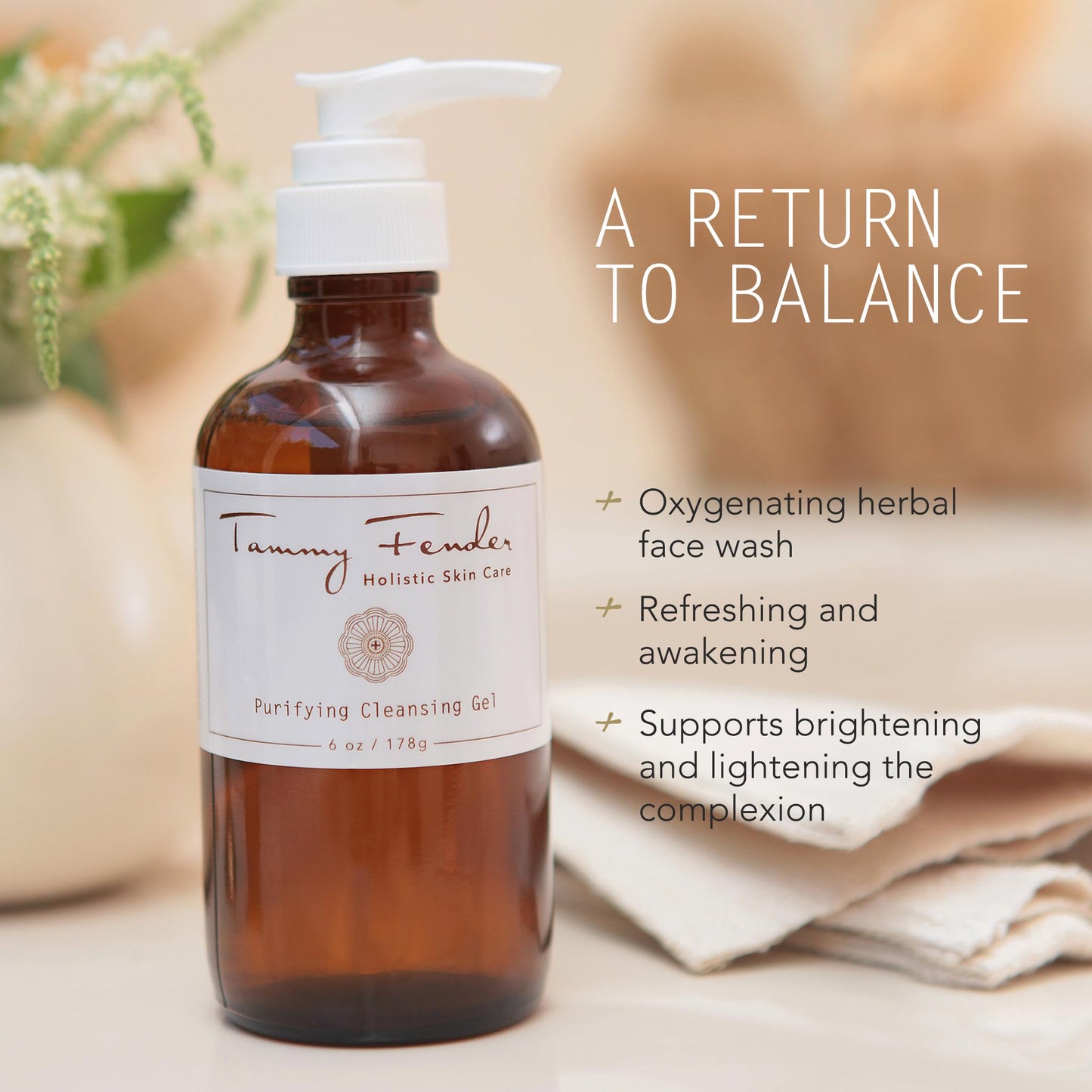 TAMMY FENDER - Purifying Cleansing Gel | Natural, Organic, Cruelty Free, Non-Toxic Skincare | Makeup Remover to Smooth, Soften, & Clarify | For Oily