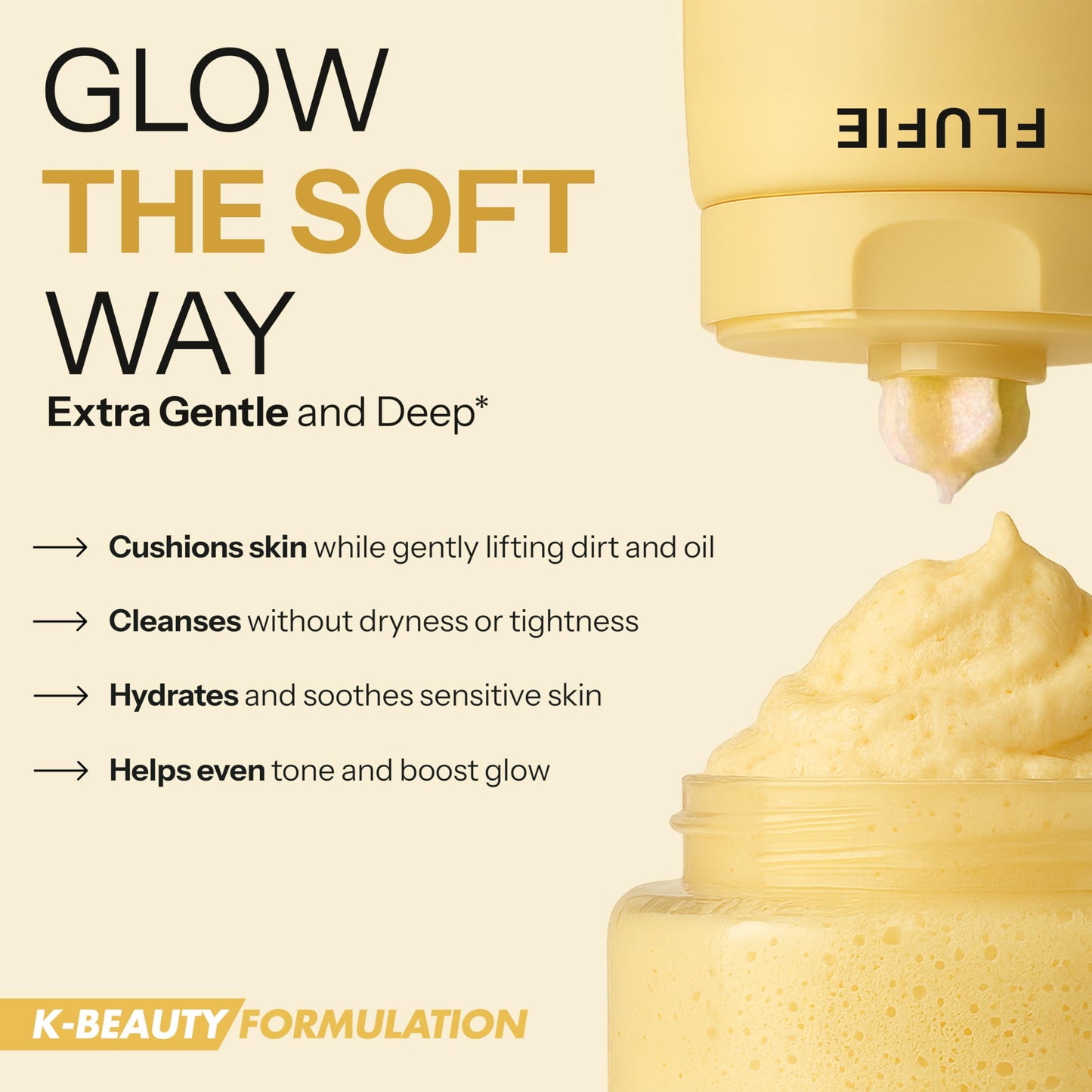 Flufie Whipped Facial Cleanser with Vitamin C & Honey - Brightening, Hydrating, Soothing & Pore Cleansing - Dermatologist Tested, Anti-Aging, Korean